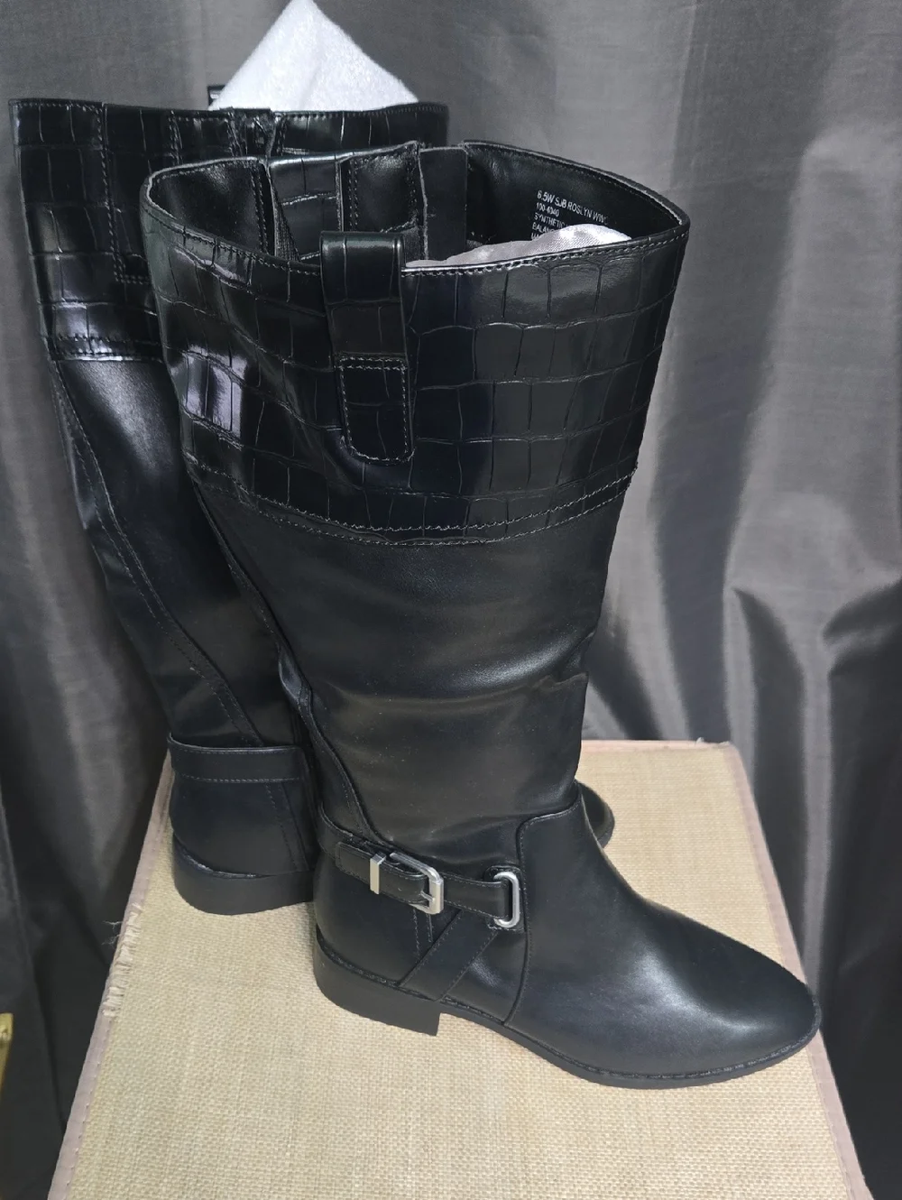 St.John's Bay Black Faux-Leather Over-the-Knee Boots with Croc-Texture Cuff